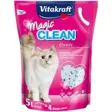 Vitakraft Magic Clean Classic i rosa pose på 5 liter med katt og et hjerteformet vindu med hvite og blå krystaller