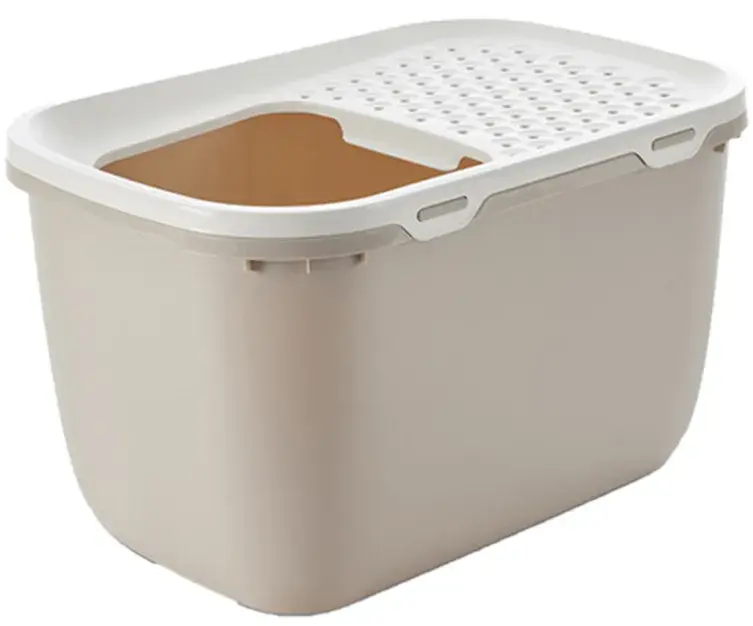 Savic Hop In Giant kattedo i beige med hvitt perforert lokk og stor åpning på toppen